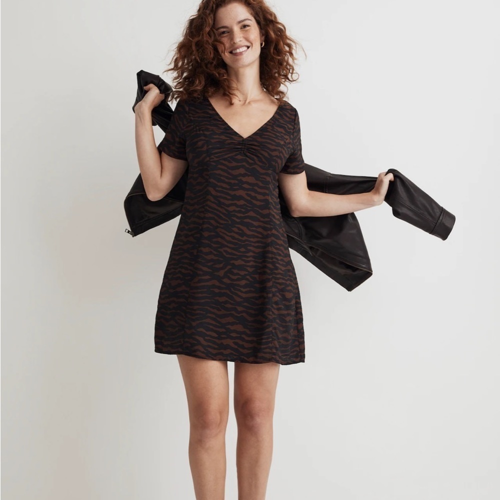 Madewell V-Neck Mini Dress in Abstract Animal